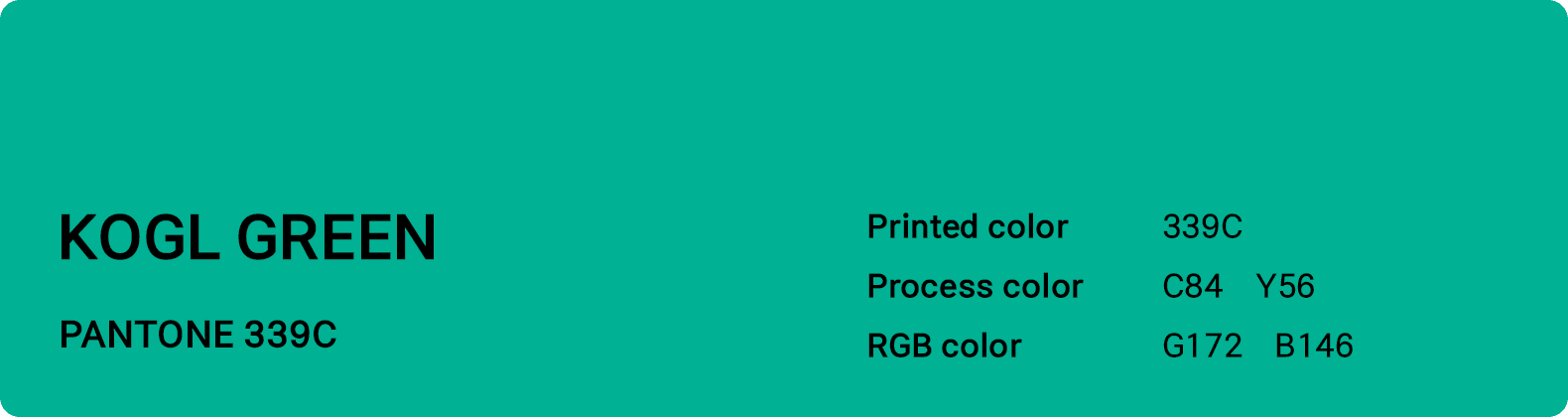 KOGL GREEN PANONE 339C : Printed color 339C, Process color C84 Y56, RGB color G172 B146